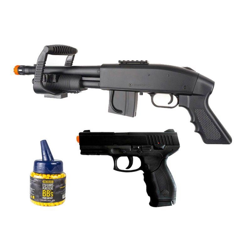 Airsoft Shotgun Mossberg M590 + Pistola Airsoft Black 24/7 e BBs