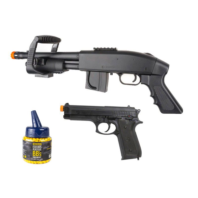 Airsoft Shotgun Mossberg M590 + Pistola Airsoft PT92 e BBs
