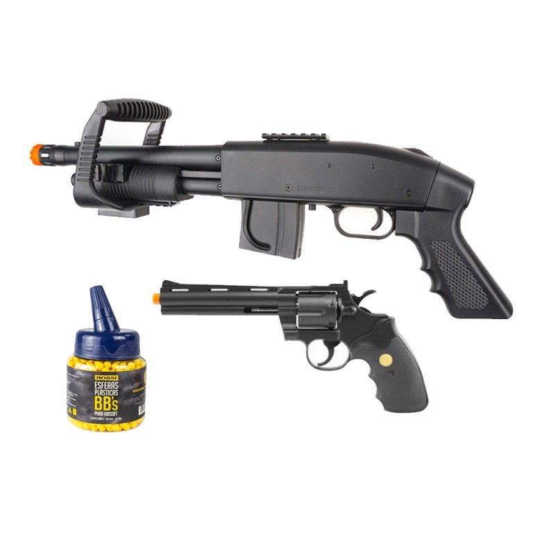 Airsoft Shotgun Mossberg M590 + Revólver Airsoft Spring G36B Galaxy e BBs