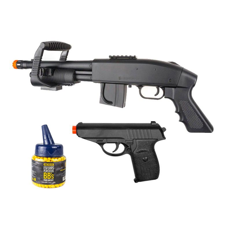 Airsoft Shotgun Mossberg M590 + Pistola Airsoft G3 Full Metal Galaxy e BBs