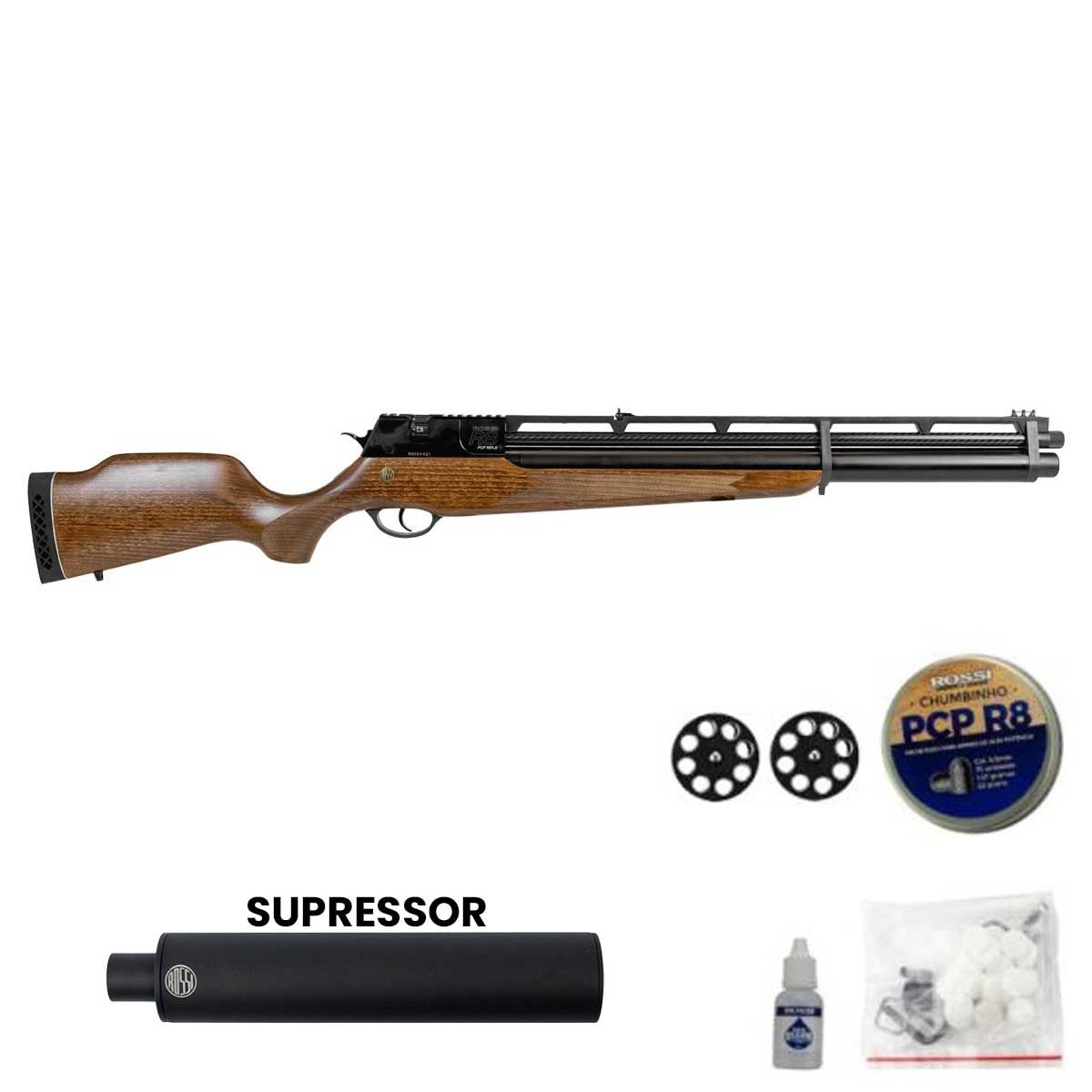 Carabina de Pressão PCP R8 Rossi Madeira 5.5mm Alto Fluxo 275 Bar