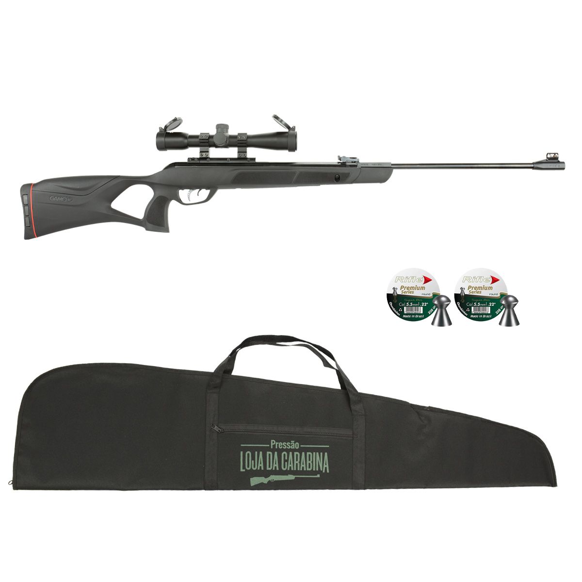 Carabina de Pressão Gamo G-Magnum 1250 Mach1 IGT Nitro 5.5mm + Luneta Rossi 9x35 + Capa + Chumbinho
