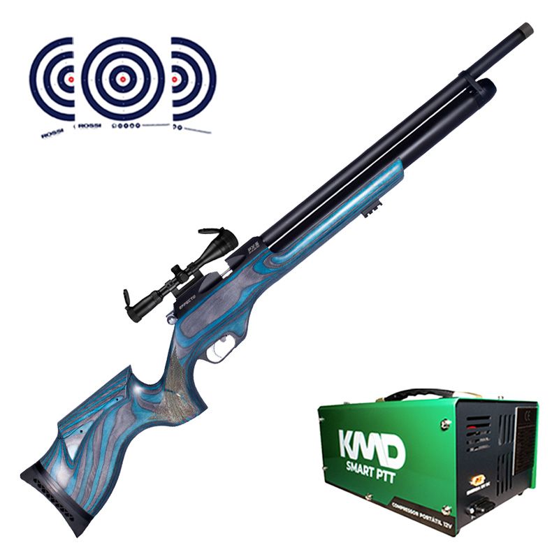 Carabina PCP Effecto PX-5 PRO Laminado Azul 5.5mm + Compressor de AR KMD + Luneta 4-12x42 + Alvos