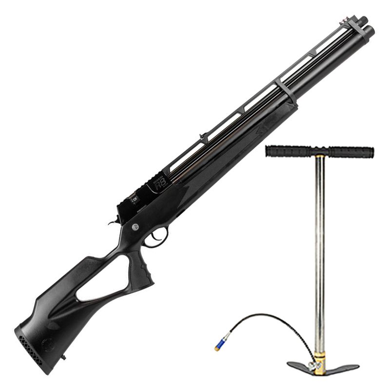 Carabina PCP R8 Black Standard Rossi 6.35mm + Bomba Manual PCP 300 Bar Pé Fixo - FXR