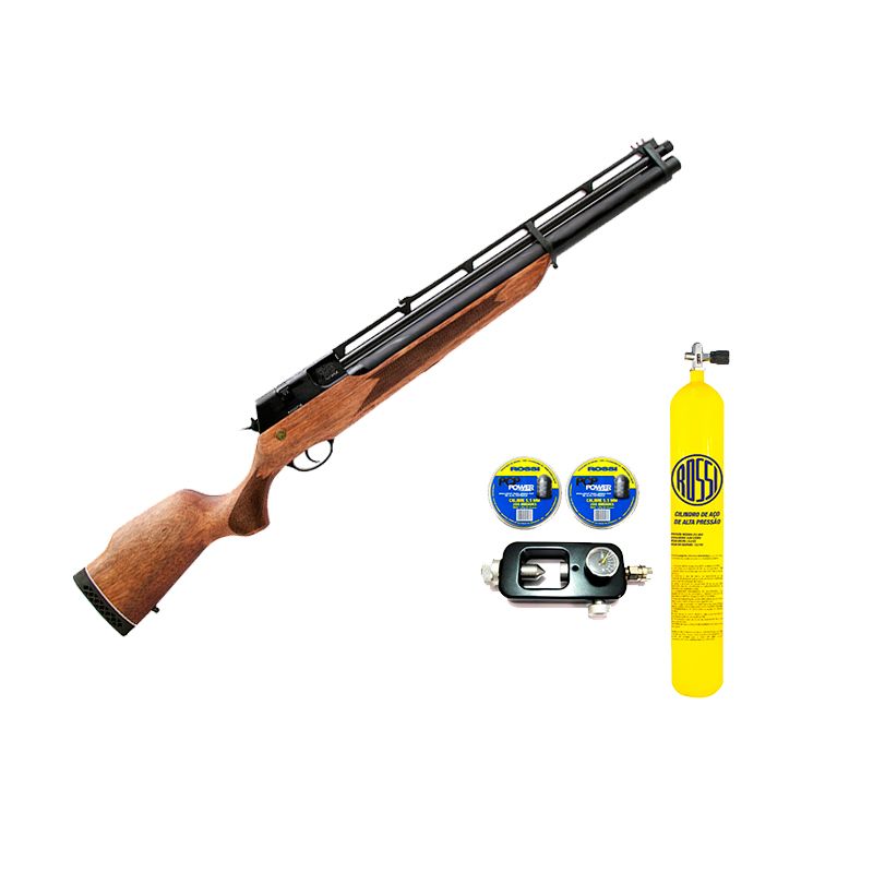 Carabina de Pressão PCP R8 Rossi 5.5mm com cilindro scuba adaptador de recarga e chumbos