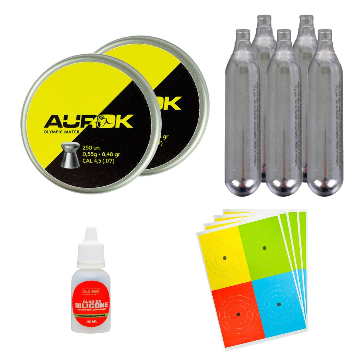 Chumbinho Aurok Pointed 4.5mm 250 Unidades + Alvo + Co2 + Oleo