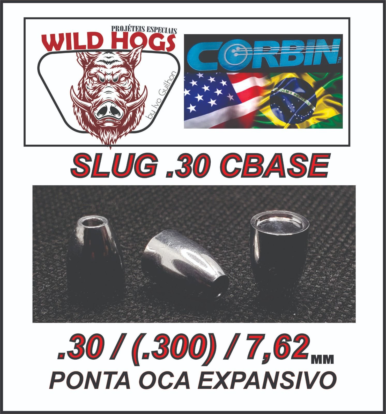 Chumbinho 7.62mm Wild Hogs Slug Counter Base (.30) 55 Grains 200 Un