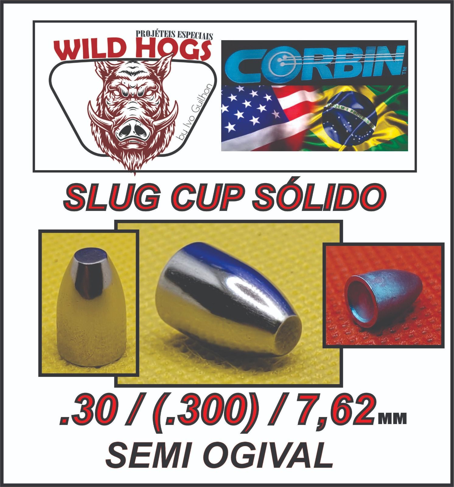 Chumbinho 7.62mm Wild Hogs Slug Cup Sólido (.30) 58 Grains 200 Un