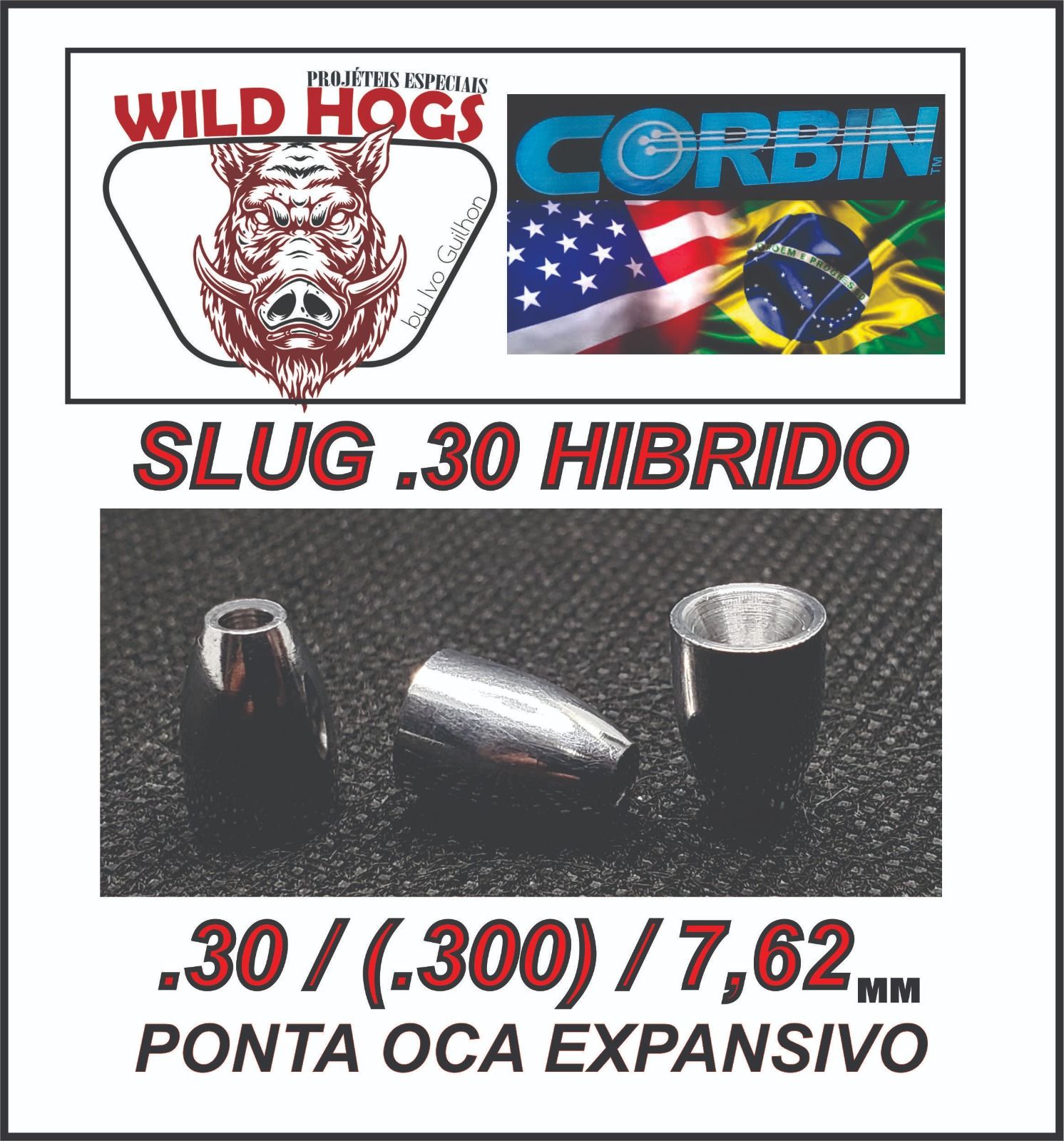 Chumbinho 7.62mm Wild Hogs Slug Híbrido (.30) 45 Grains 200 Un