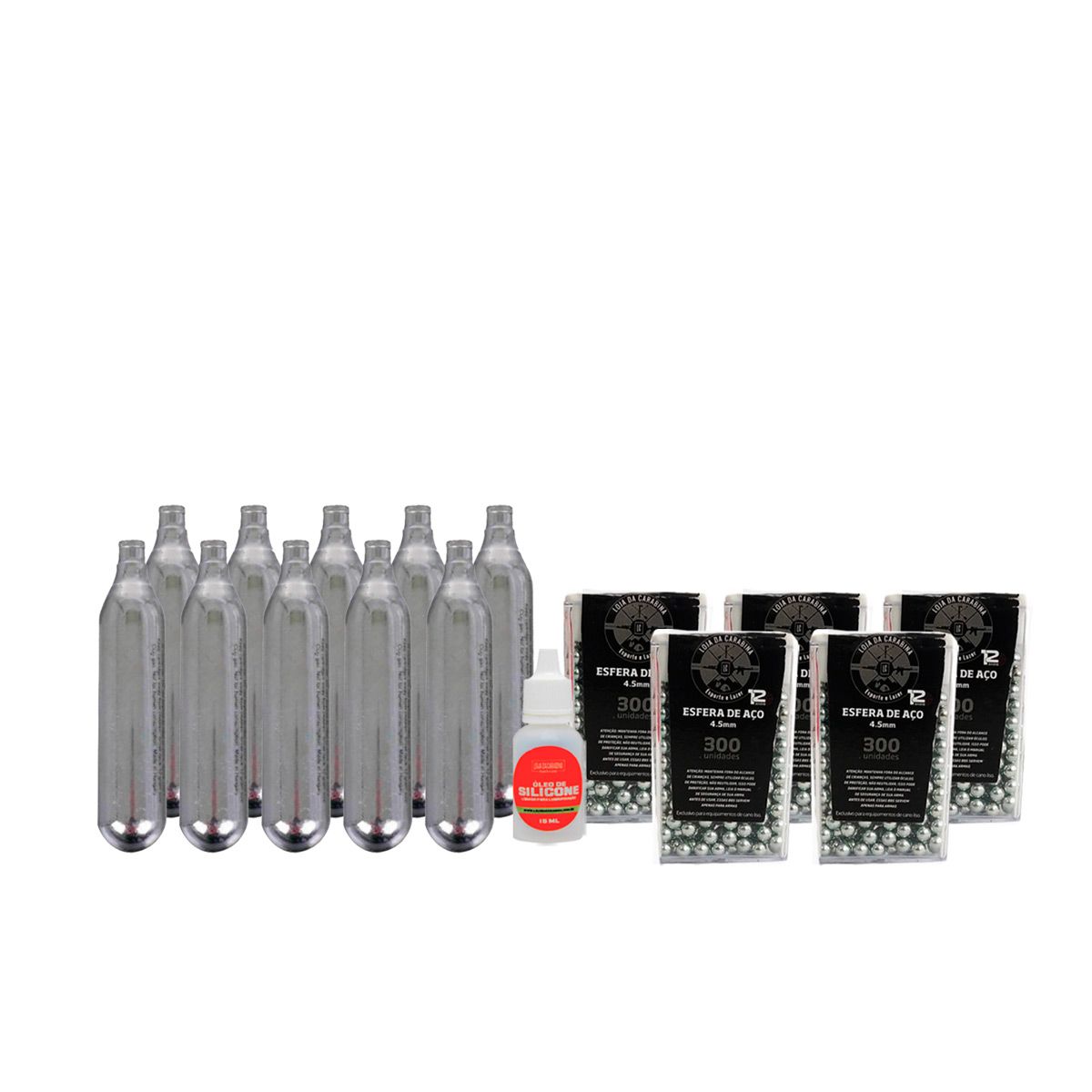 Esfera de Aço 4.5mm 300 Un + CO2 LojaDaCarabina + Óleo de Silicone