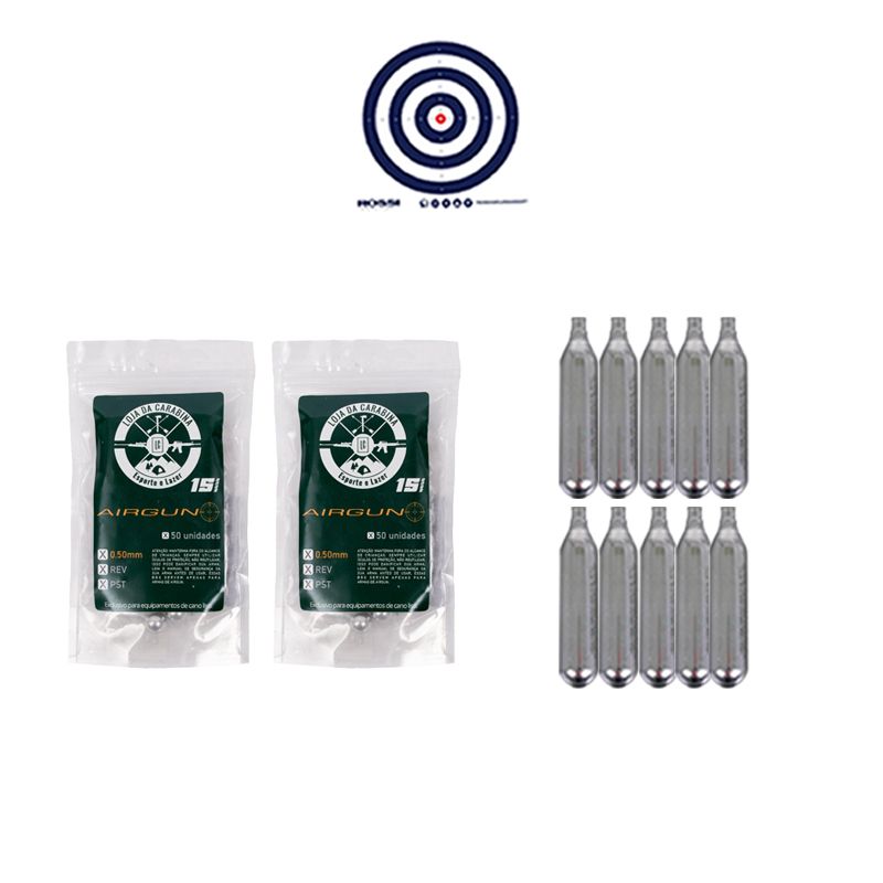 Esferas de Aluminio Para Pistola .50 + Cilindros CO2 + Alvos