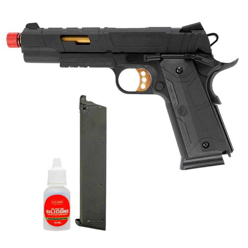 Pistola Airsoft GBB 1911 Redwings Gold Rossi + Magazine
