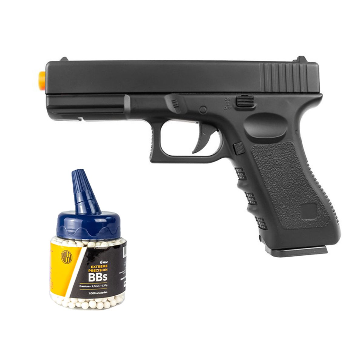 Pistola Airsoft Spring Full Metal Glock GK-V20 6mm + BBs 0.20 Rossi 1000 Unidades