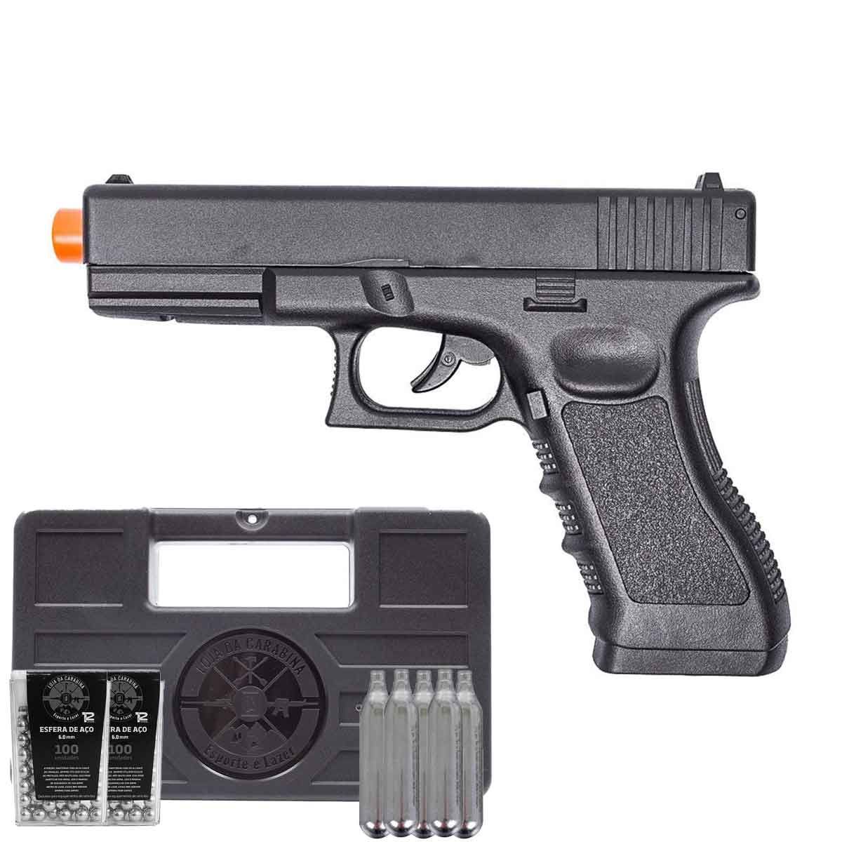 Pistola de Pressão Co2 Rossi G17 6mm + 2x Esferas de Aço + 5x Cilindros Co2 + Maleta