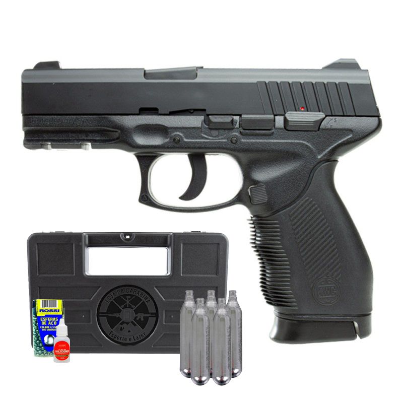 Pistola 24/7 Co2 KWC 4.5mm + Esfera de Aço + Cilindros + Case + Silicone