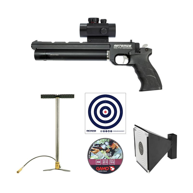 Pistola PCP Artemis PP700S-A Olimpic 4.5mm + Bomba Manual + Chumbinho + Alvo Coletor + Red Dot