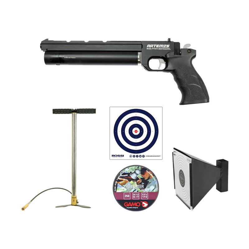 Pistola PCP Artemis PP700S-A Olimpic 4.5mm + Bomba Manual + Chumbinho + Alvos + Alvo Coletor