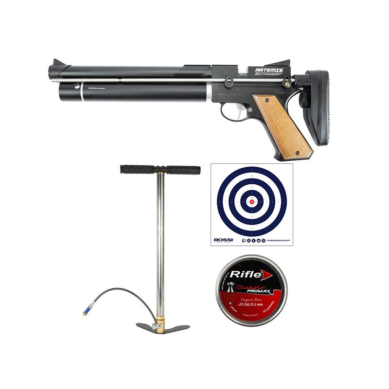 Pistola PCP Artemis PP750 Stocker 5.5mm + Bomba Manual + Chumbinho + Alvos