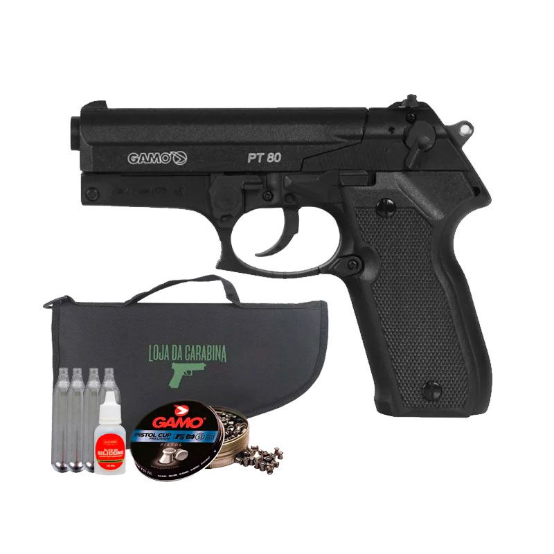 Pistola de Pressão Gamo PT80 Co2 + Kit Recarga
