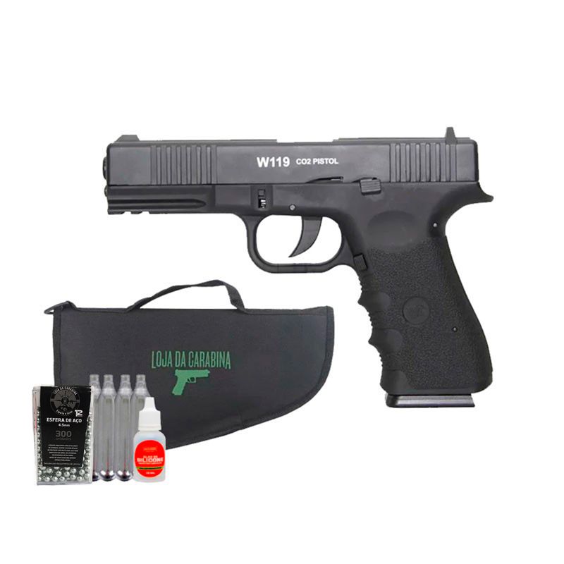 Pistola de Pressão Co2 W119 BlowBack + Kit Recarga