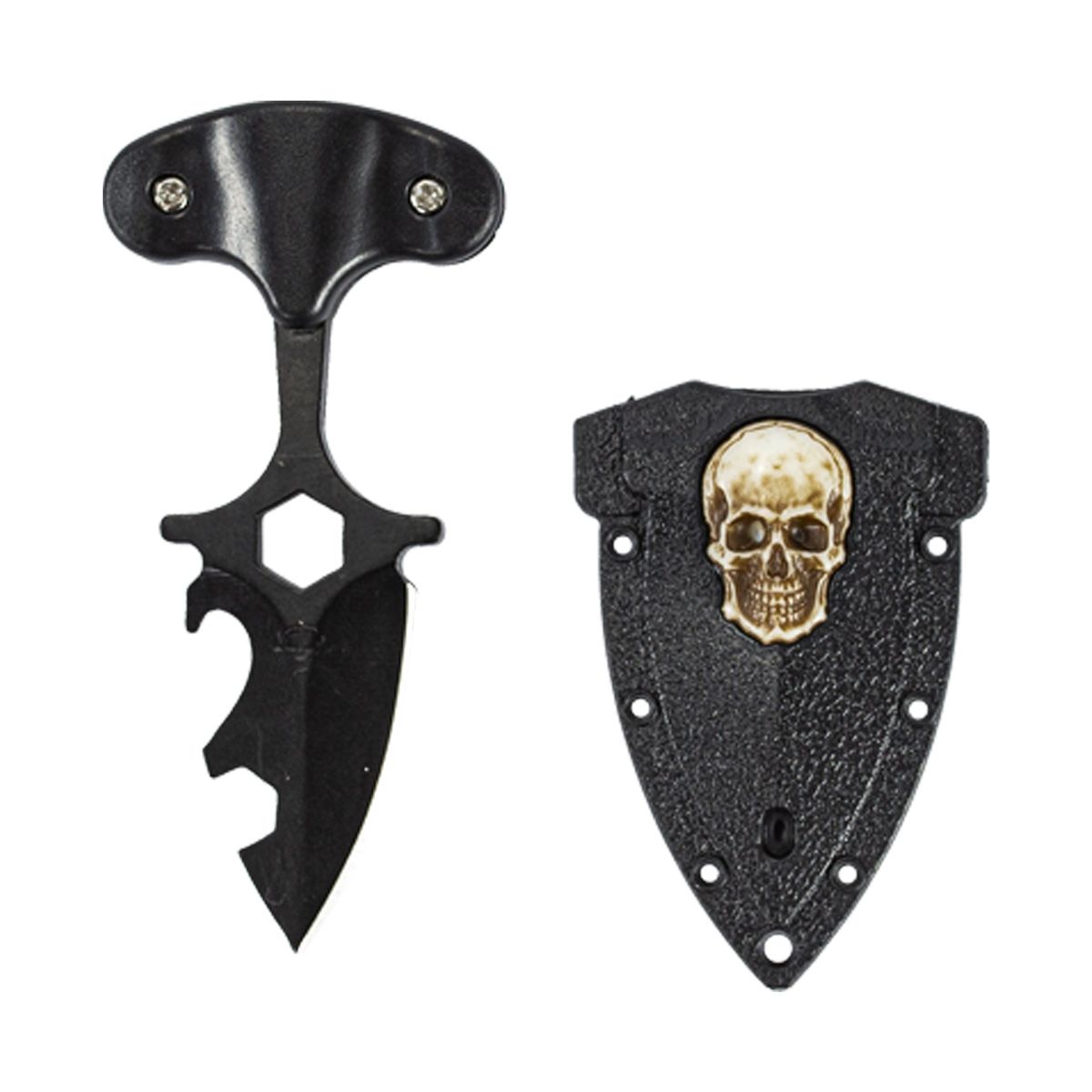 Push Dagger Caveira Skull Faca de Pescoço Multitools + Bainha e Corrente
