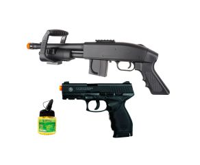 Carabina Airsoft Shotgun Mossberg M590 + Pistola de Airsoft Taurus Black 24/7 + Esferas 0,12g