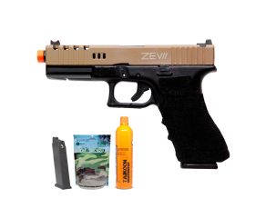 Pistola Airsoft Glock G17 Zev Double Bell com Cilindro, Magazine Extra e Pacote de Bbs 0,20g