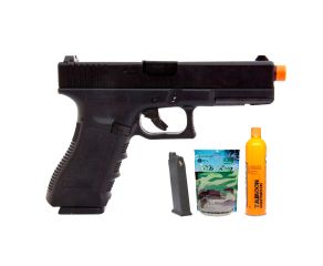 Pistola de Airsoft Glock R17 GBB 6mm + Magazine Extra + Green Gás + BB's 0.20g + Alvos