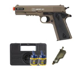 Pistola de Airsoft Colt M1911 A1 Dark Earth - 6mm + Maleta + Speedloader + Munição