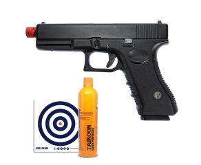 Pistola Airsoft GBB Rossi Glock V17 6mm + Cilindro Green Gás Leão 12Kg + Alvos 14x14 Rossi