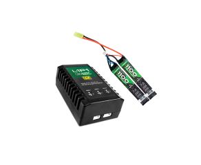 Bateria Airsoft LiPo 7.4V 1100mAh + Carregador Compacto L1P1 - QGK