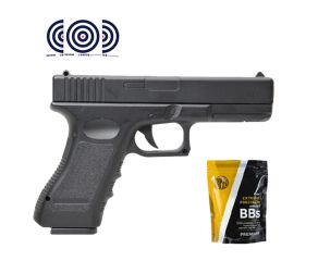 Pistola Airsoft Spring Full Metal Glock GK-V20 6mm + Airsoft BBs 0.12 Rossi + Alvos