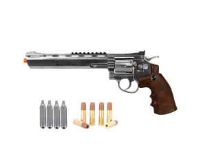 Revólver de Pressão Co2 ASG Dan Wesson 8" Full Metal 4.5mm + 6x Cartuchos extras + 4x Cilindros Co2