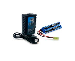 Bateria Airsoft LiPo 7.4V 1100mAh + Carregador Compacto L3