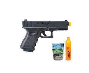 Pistola Airsoft GBB Glock G23 KWJ BlowBack + Green Gás + BB's 0.20g + Alvos