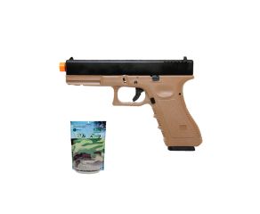 Pistola Airsoft GBB Glock R17 Tan BlowBack com Pacote de Bbs 0,20g