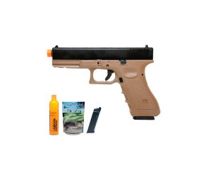 Pistola Airsoft GBB Glock R17 Tan BlowBack + Magazine Extra + Green Gás + BB's 0.20g + Alvos