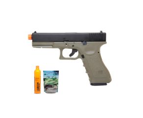 Pistola Airsoft GBB Glock R17 Verde BlowBack com Pacote de Bbs 0,20g e Cilindro de Gás