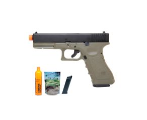 Pistola Airsoft GBB Glock R17 Verde BlowBack + Magazine Extra + Green Gás + BB's 0.20g + Alvos