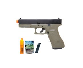 Pistola Airsoft GBB Glock R17 Verde BlowBack com Bbs 0,20g Cilindro e Magazine Extra