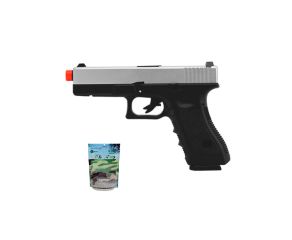 Pistola Airsoft GBB Glock R17 Silver BlowBack com Pacote de Bbs 0,20g