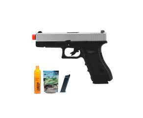 Pistola Airsoft GBB Glock R17 Silver BlowBack + Magazine Extra + Green Gás + BB's 0.20g + Alvos