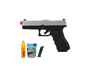 Pistola Airsoft GBB Glock R17 Silver BlowBack com Bbs 0,20g Cilindro e Magazine Extra