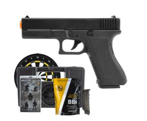 Pistola Airsoft Spring Glock GK-V307 + Speedloader Rossi + BB's 0.12g + Case + Alvos NTK + Alvo Gel