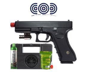 Airsoft GBB Rossi Glock V17 BlowBack 6mm + Maleta LC + Green Gas + Mira Laser + BBs + Oleo + Alvos