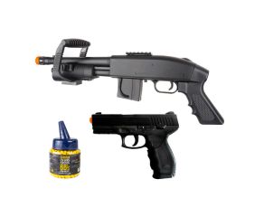 Airsoft Shotgun Mossberg M590 + Pistola Airsoft Black 24/7 e BBs