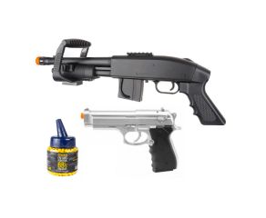 Airsoft Shotgun Mossberg M590 + Pistola Airsoft G052S Galaxy e BBs