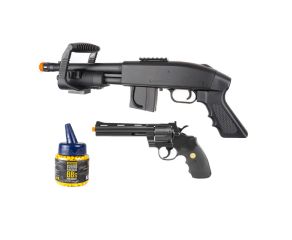 Airsoft Shotgun Mossberg M590 + Revólver Airsoft Spring G36B Galaxy e BBs