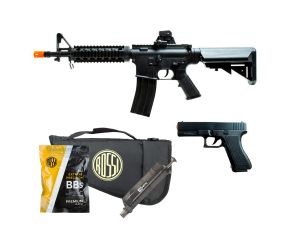 Airsoft Spring M4A1 + Pistola Spring V307 Vigor + Speed Loader + BBs + Capa Rossi 30cm