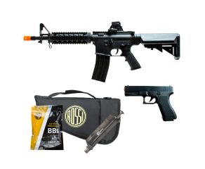 Airsoft Spring M4A1 + Pistola Spring V307 Vigor + Speed Loader + BBs + Capa Rossi